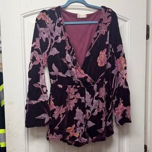Altar'd State Purple Floral Velvet Romper